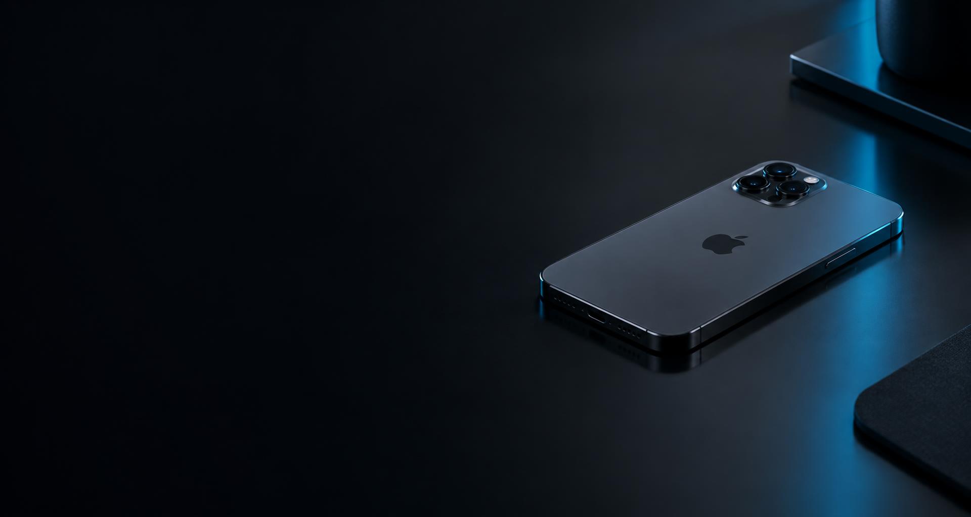 iPhone sobre una superficie oscura con luz fría en el taller WOOD